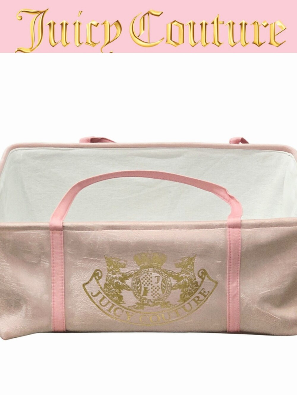 Juicy Couture Home Gold Foil Logo Scottie Dog Velvet Decorative Storage Tote